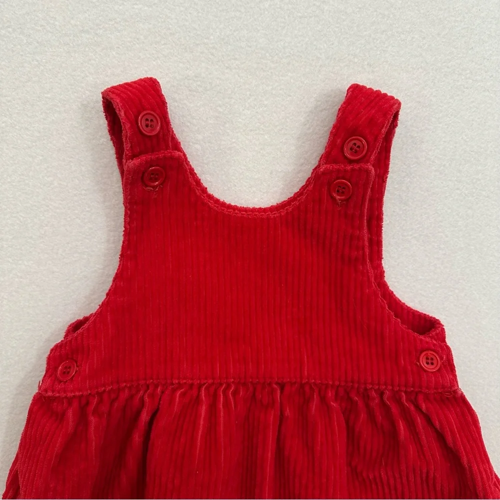 Vintage Carter's Corduroy Dress‎ Red Button Straps Baby Toddler Size 12M